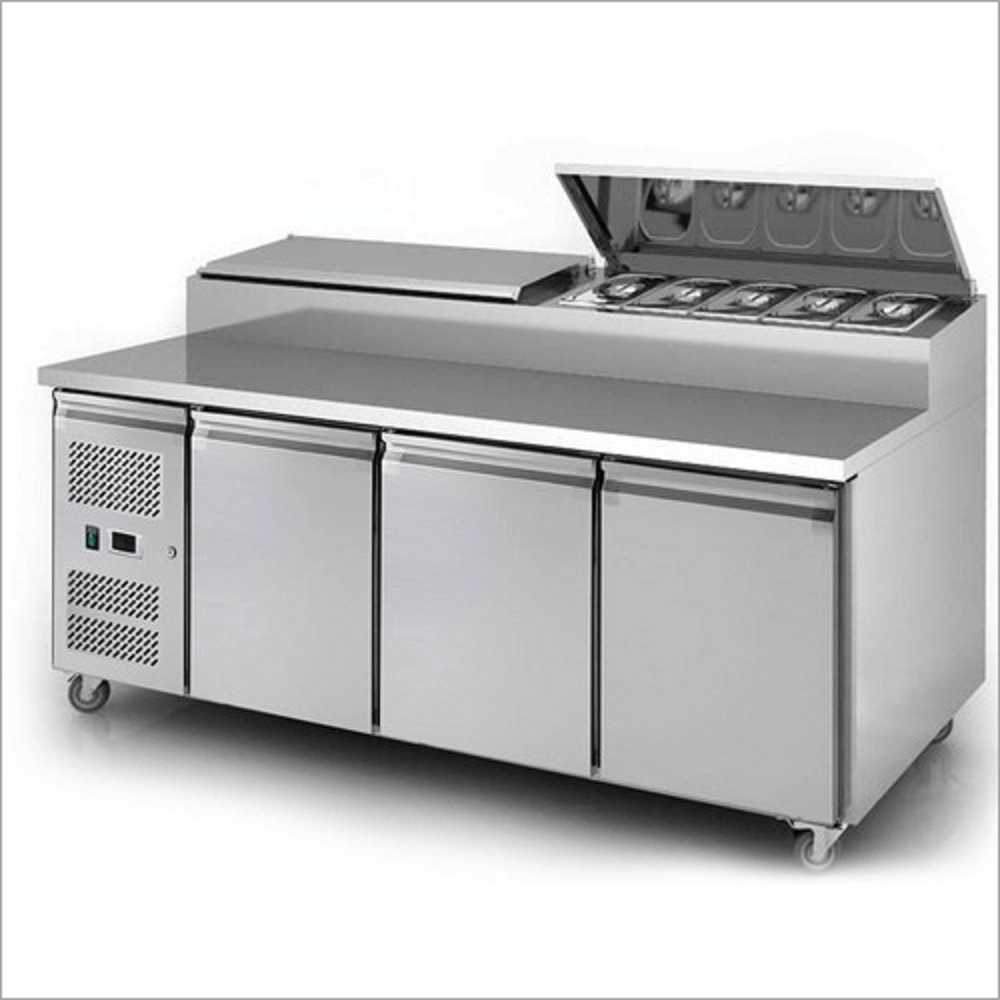 This image shows the SS pizza makeline counter, freezer or chiller, undercounter refrigerator manufacturer in Indore.