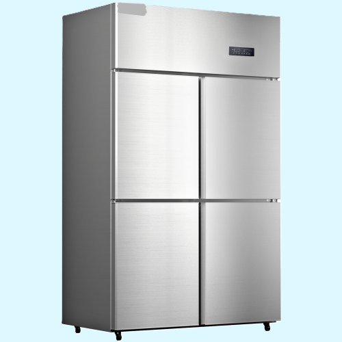 It consists SS vertical 2, 4-door commercial refrigerator or freezer that's used to store food raw materials in cold storage.