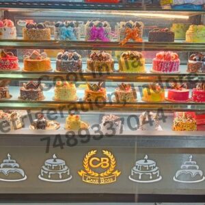 It is a Display counter made of SS, Glass, Korean, Bright lights used to display cookies, desserts, cakes that need cooling.